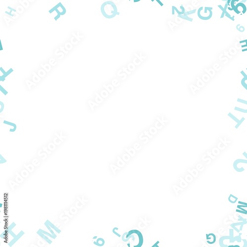 pattern typo square Scattered Light Blue Alphabet Letters and Numbers Forming a Decorative Border on a White Background