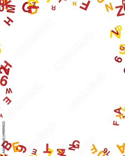 pattern typo square Colorful scattered alphabet letters border frame on white background. Education and learning concept
