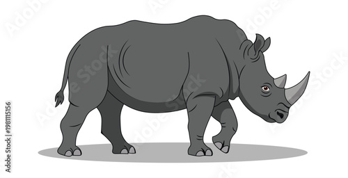 Realistic Rhinoceros Vector Illustration Side View – Wild Animal Rhino Isolated on White Background, African Wildlife Mammal EPS PNG