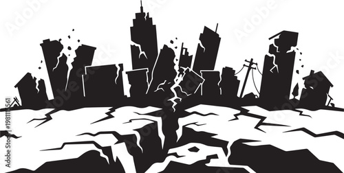 Earthquake City Destruction Silhouette Illustration