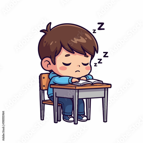 Sleepy student sitting at desk in classroom