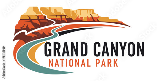 Vibrant and modern vector logo for Grand Canyon National Park featuring a stylized landscape with warm colors. Ideal for travel branding, tourism marketing, and national park promotions.
