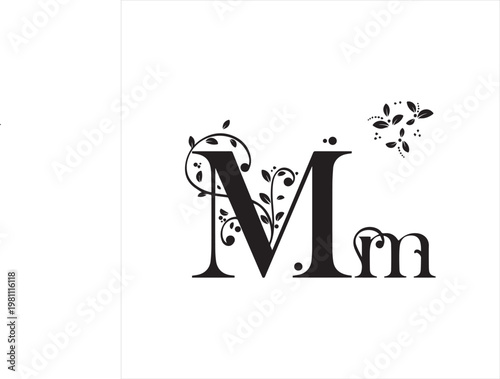  Alphabet ornaments vintage vector, Letter M upper and lower case with leaves vector. Decoration vintage for invites card and other concept ideas. Illustration alphabet