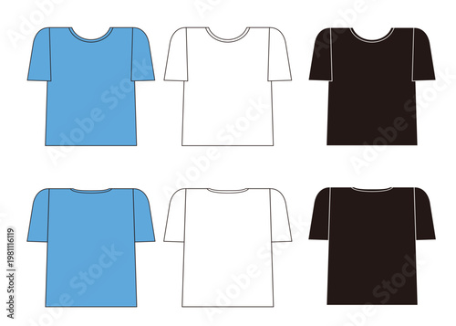 暑い日に着る半袖のTシャツ_3種のカラーパターンの前と後ろのセット