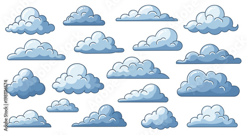 Collection of Cartoon Clouds Across the Sky.