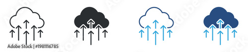 Cloud Upload Icon Set, Data Sync and Online Backup, File Transfer Icons, Vector Illustration