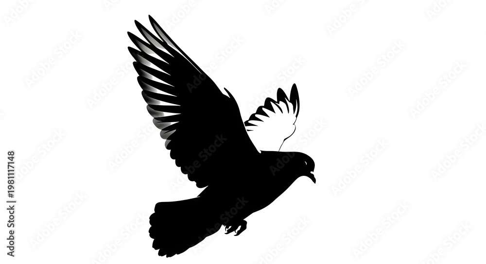 Fototapeta premium Silhouette of Dove in Flight Against White Sky for Mother's Day Greeting Card Design