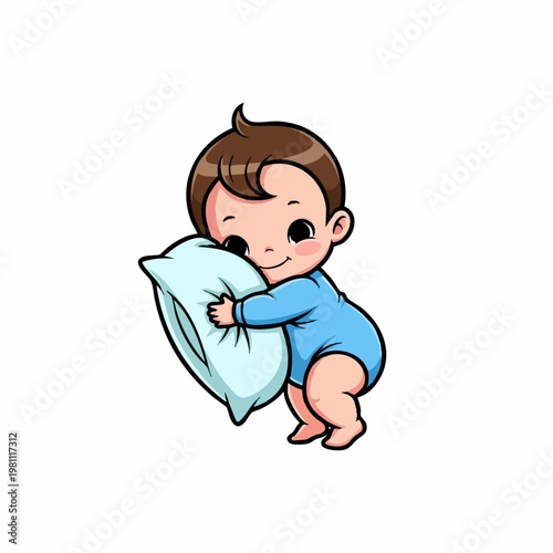 Cute baby hugging a pillow