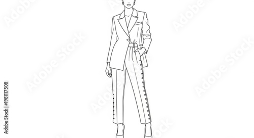A minimalist line art illustration of a confident businesswoman in a modern suit