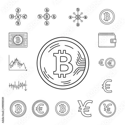 Bitcoin and cryptocurrency icons set