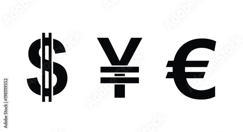 Currency symbols of united states japan and europe a silhouette