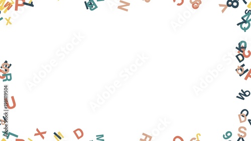 pattern typo horizontal Colorful scattered alphabet letters border on white background education concept