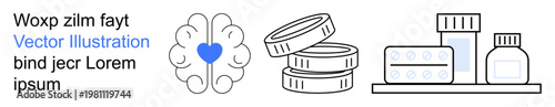 Medical costs, mental health, pharmaceutical services, healthcare budgeting, therapy affordability, treatment planning. Brain with a heart, stacks of coins and various medications. Mental health