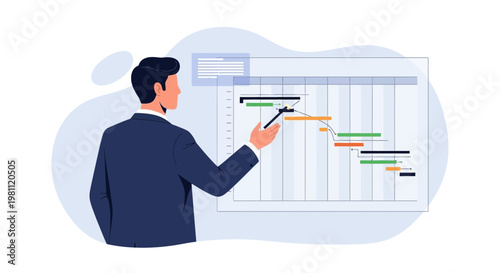 Businessman presenting Gantt chart project timeline, planning and strategy
