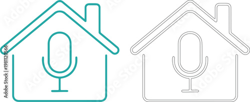 Teal and black house outline with microphone home voice