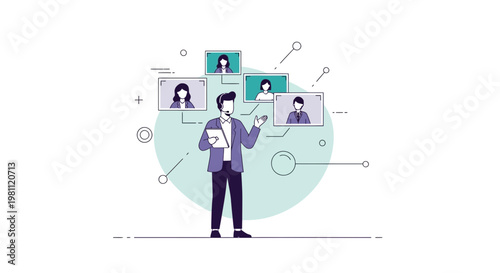 Online meeting with video conference calls, remote work, business communication