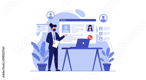 Online recruitment, remote job interview, HR manager hiring candidate via video call