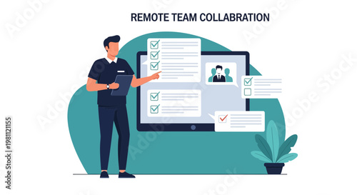 Remote Team Collaboration: Manager Overseeing Tasks on Digital Screen