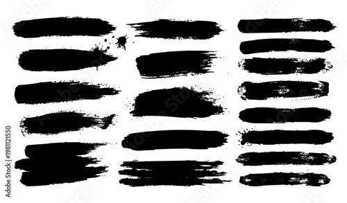 Foto Black ink brush stroke collection with grunge paint roller textures distressed b
