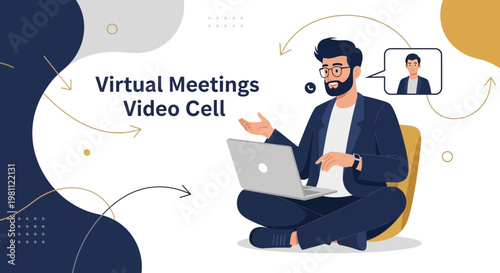 Virtual Meeting Concept: Man on Laptop with Video Call Participant