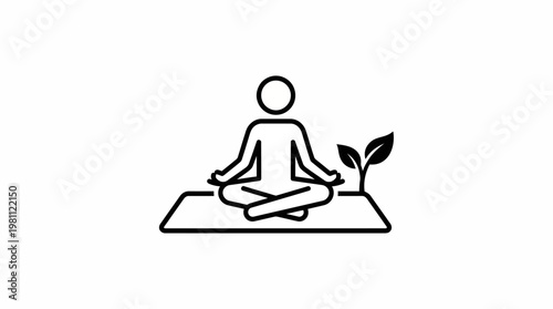 Meditation and Mindfulness Icon with a Plant