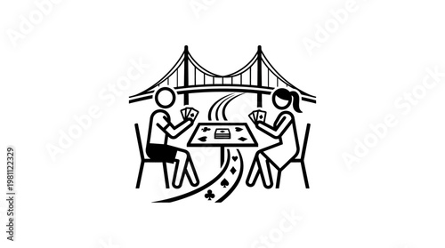 People Playing Cards on a Bridge