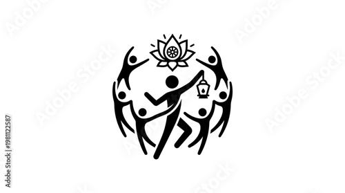 Community Unity Symbol with Lotus and Lantern