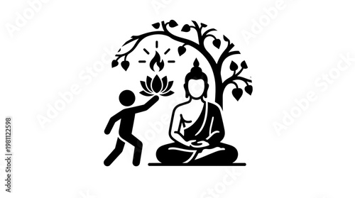 Buddhism Icon Offering Lotus Flower to Buddha