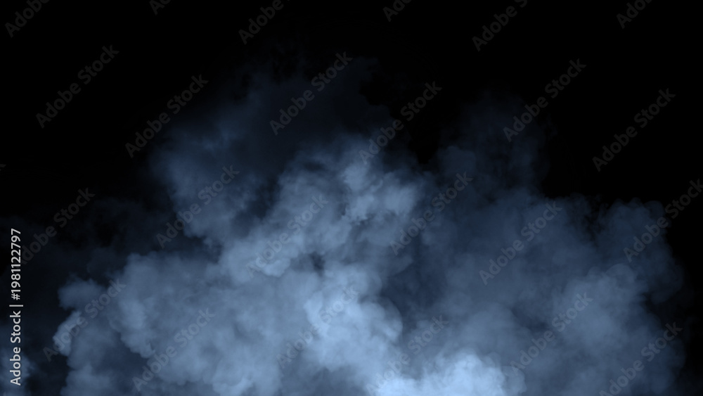 Fototapeta premium Fog and mist effect on black background. Blue smoke texture overlay.