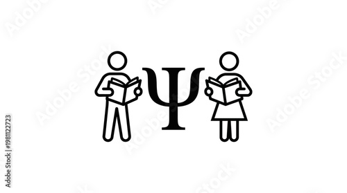 Psychology Students with Psi Symbol Icon