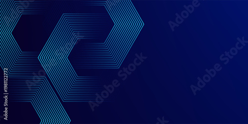 Dark blue background with hexagon geometric lines pattern. Abstract shiny hexagon lines. Futuristic technology concept