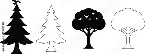 set of trees silhouettes.