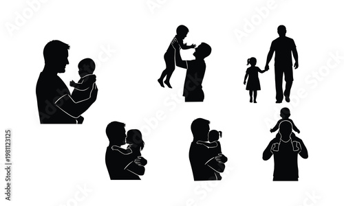 Father child silhouette vector illustration of family bonding and fun outdoor activities.