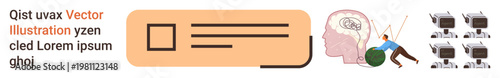 Artificial intelligence, brain research, technology innovation, team productivity, workspace design, data visualization. A brain diagram with gears and workspace icons. AI and brain research ion