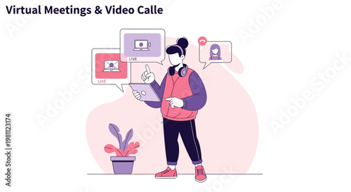 Virtual Meetings & Video Calls: Person with Laptop and Chat Bubbles