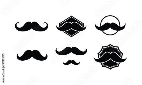 Mustache icon set for barber shop gentleman style grooming fashion vector silhouette label.