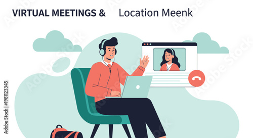 Virtual Meetings and Remote Work Concept: Man in Video Call with Colleagues