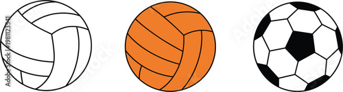 Sports balls illustration, volleyball and soccer ball icons set for game and fitness design