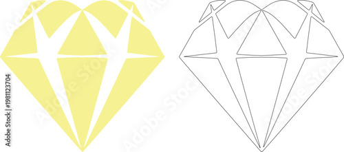Yellow diamond shape outline and solid fill jewel gold