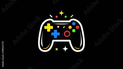 Modern game controller icon on black background for entertainment and gaming