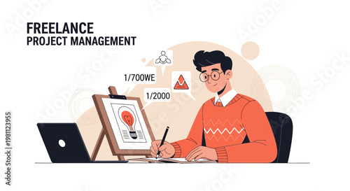 Freelance Project Management: Designer Working on Creative Ideas and Tasks