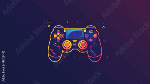 Colorful illustrated game controller on dark background with copy space