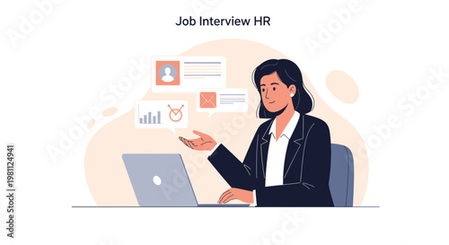 HR Manager Conducting Job Interview Online Using Laptop and Data Analysis