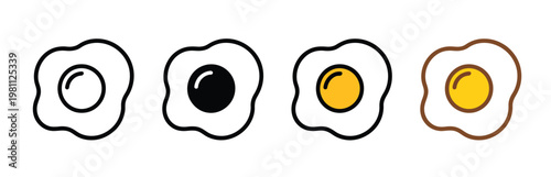 Adobe IllustratEgg icons vector set, line, flat, and color style illustrations featuring eggs, sunny side up, omelet, and fried egg symbols, ideal for restaurant menus 