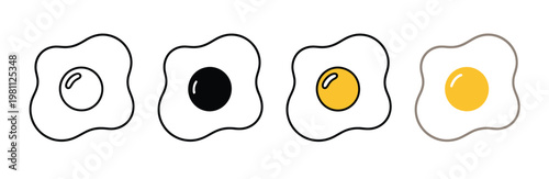 Adobe IllustratEgg icons vector set, line, flat, and color style illustrations featuring eggs, sunny side up, omelet, and fried egg symbols, ideal for restaurant menus 