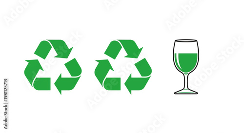 Recycling symbols next to a glass