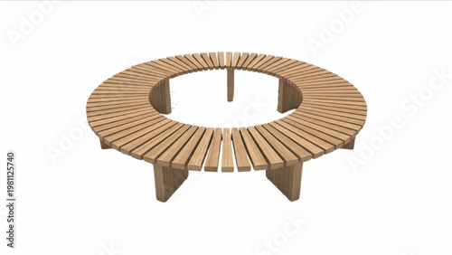 A vector 2D CAD illustration of a wooden slatted bench with a circular design