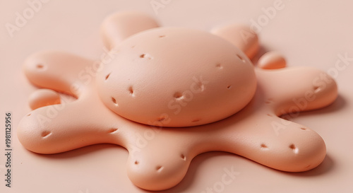 A minimalist, peach-colored object resembling a stylized starfish or sun is presented against a matching background.