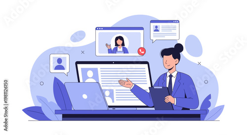 Online Meeting and Remote Work Concept: People Connecting Virtually