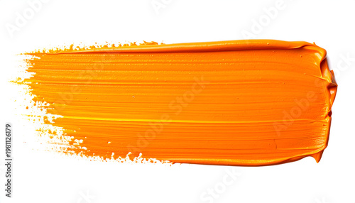 A vibrant orange paint stroke is dramatically displayed against a clean white background.